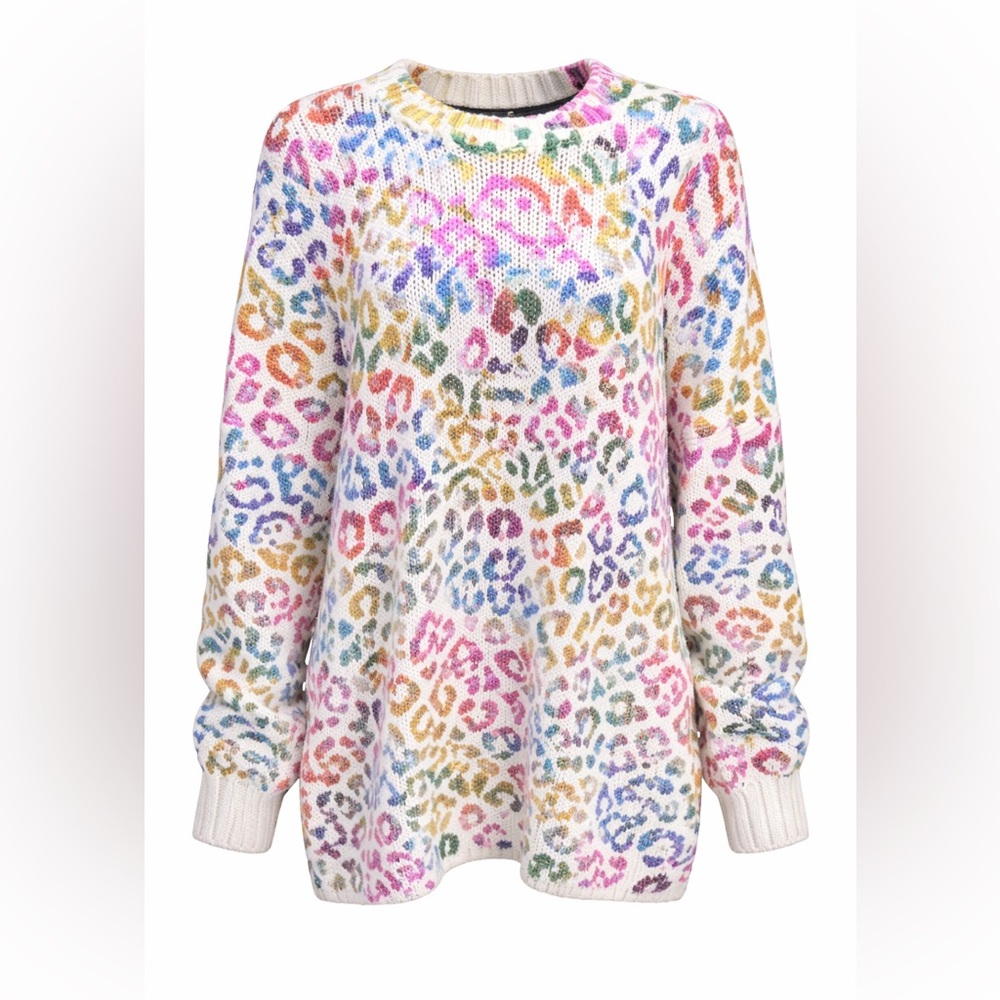 JODIFL Rainbow Leopard Sweater Bold Dopamine Indie Y2K Funky Cozy Chic‎ Top-M